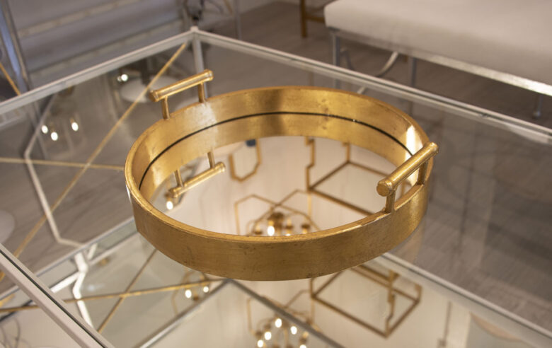 Perla Gold Leaf Round Mirrored Tray - Image 5