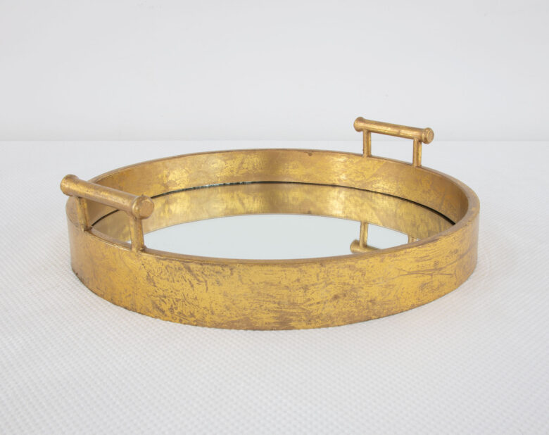 Perla Gold Leaf Round Mirrored Tray - Image 4