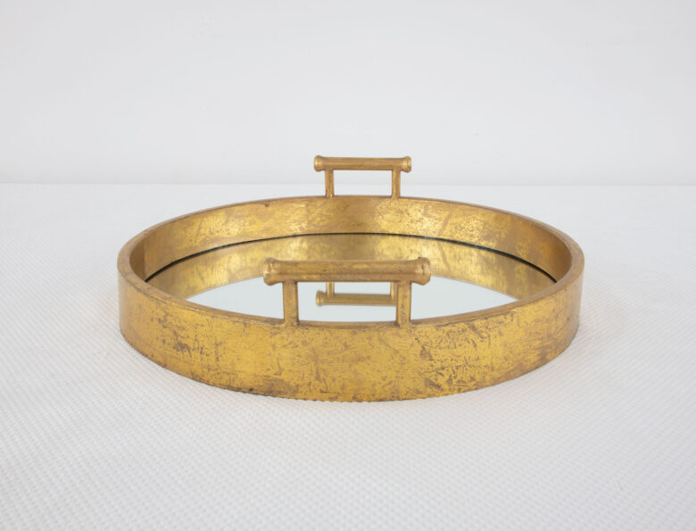 Perla Gold Leaf Round Mirrored Tray - Image 2