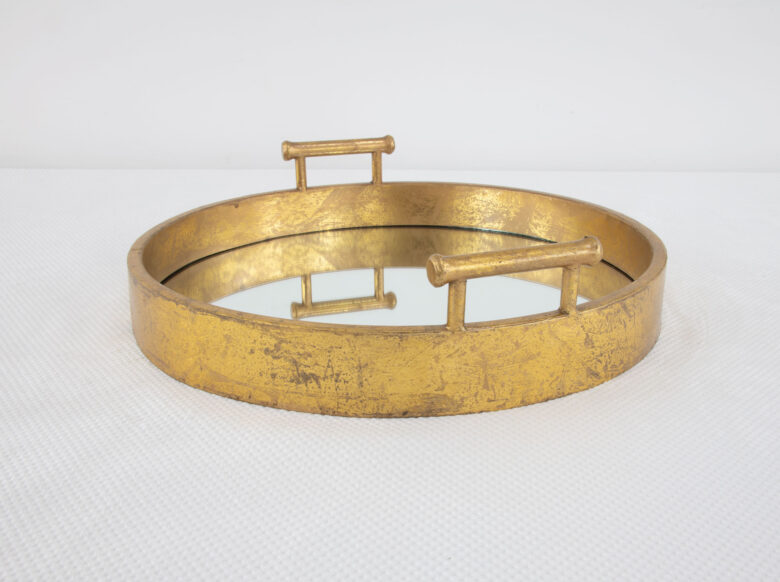 Perla Gold Leaf Round Mirrored Tray - Image 3