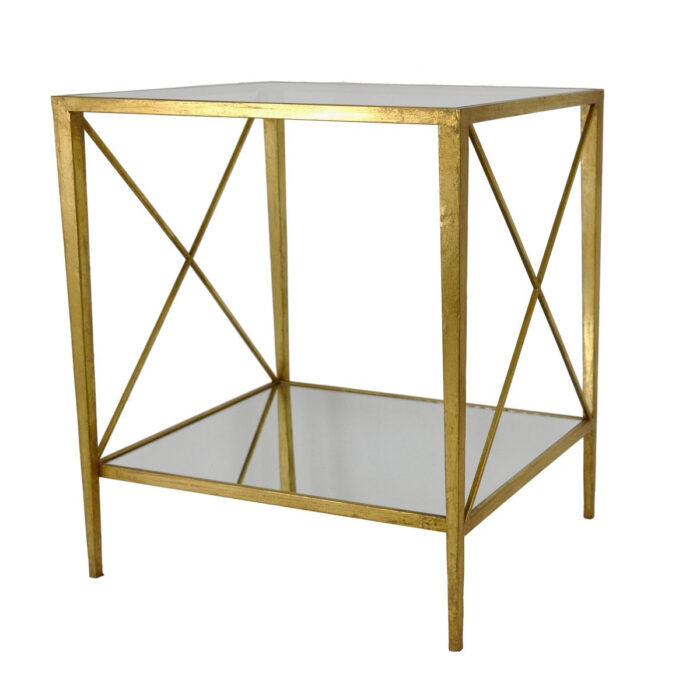 Gemma Gold Leaf Side Table with 2 Shelves - Lillian Home