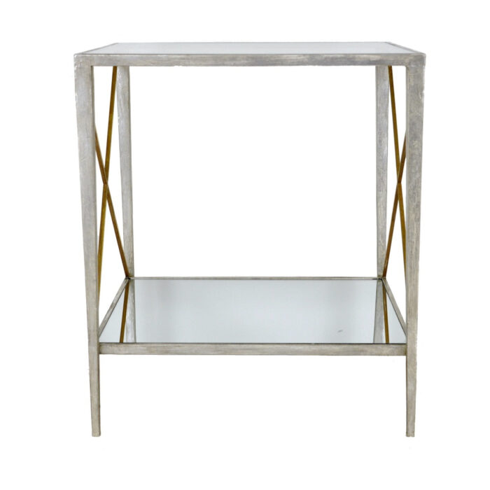 Gemma Silver Leaf Side Table with 2 Shelves - Lillian Home