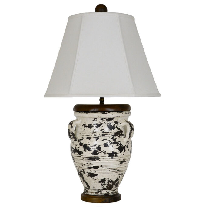 Ramsey Distressed White Pottery Table Lamp - Lillian Home