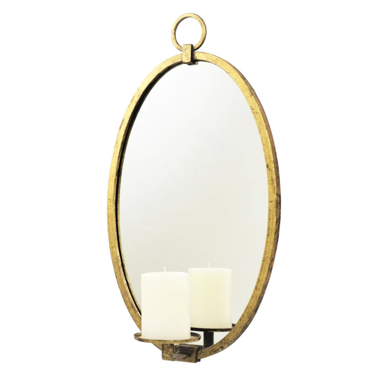 Ovala Gold Leaf Mirror Wall Candle Holder