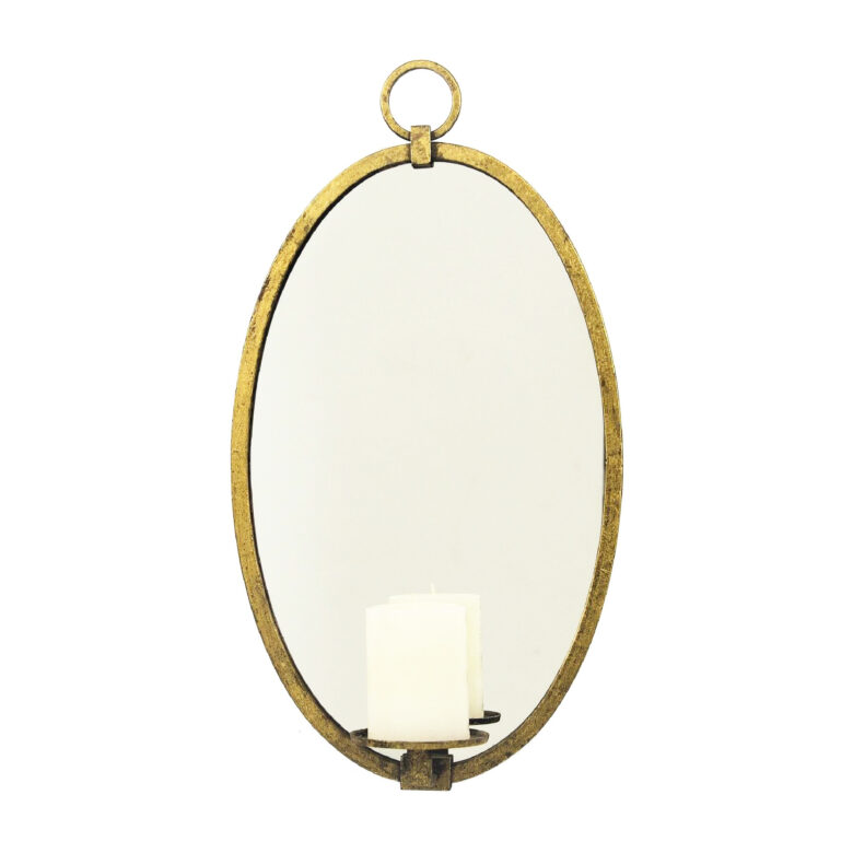 Ovala Gold Leaf Mirror Wall Candle Holder - Image 2