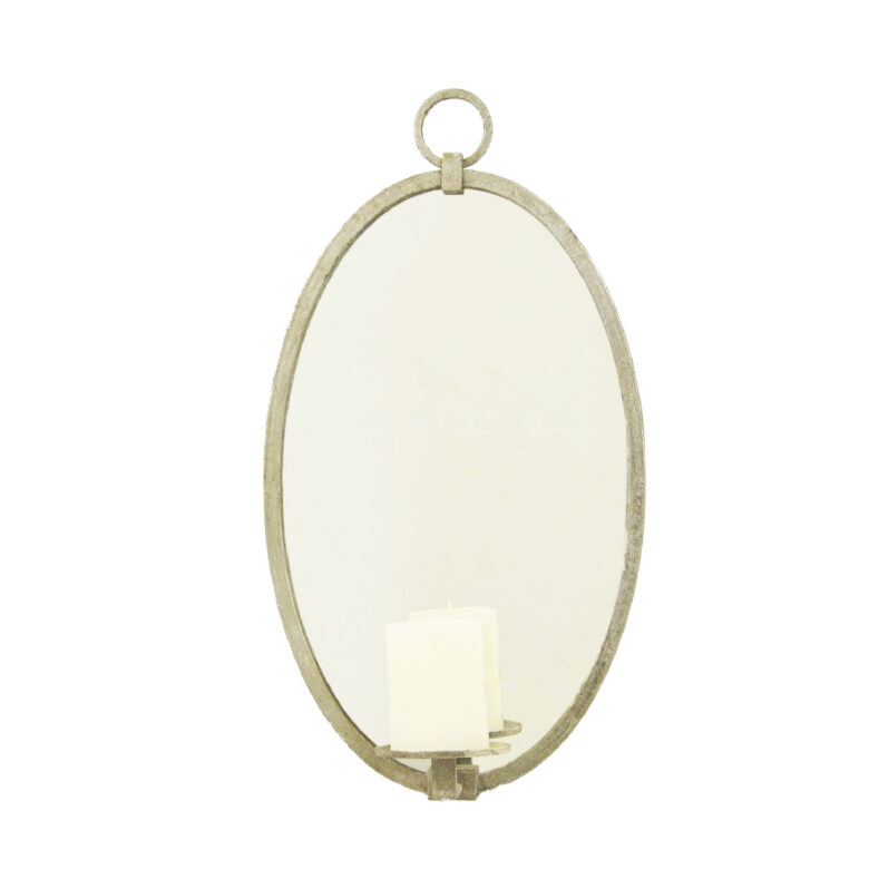 Ovala Silver Leaf Mirror Wall Candle Holder - Image 2