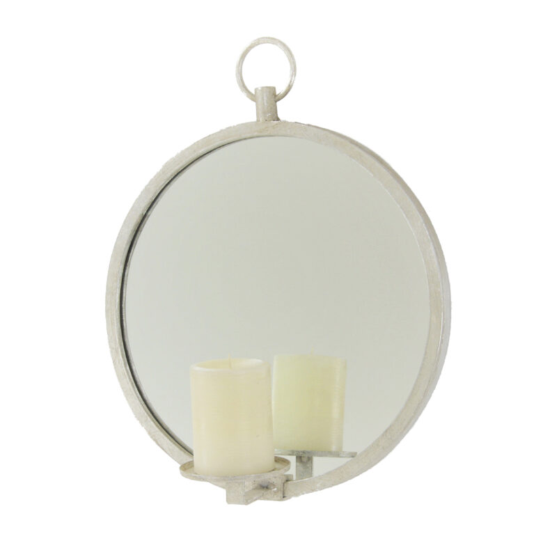 Roundy Silver Leaf Mirror Wall Candle Holder - Image 2