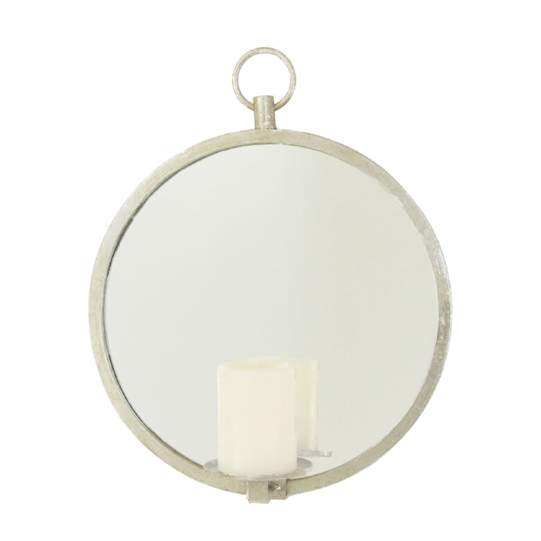 Roundy Silver Leaf Mirror Wall Candle Holder