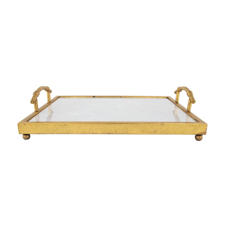 Lalana Gold Tray with White Stone- Lillian Home