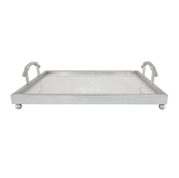 Lalana Silver Tray with White Stone- Lillian Home