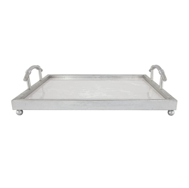 Lalana Silver Tray with White Stone- Lillian Home