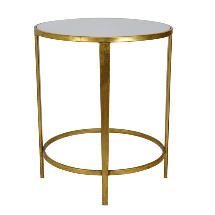 Dolly Gold Leaf Stone Top Round Side Table - Lillian Home