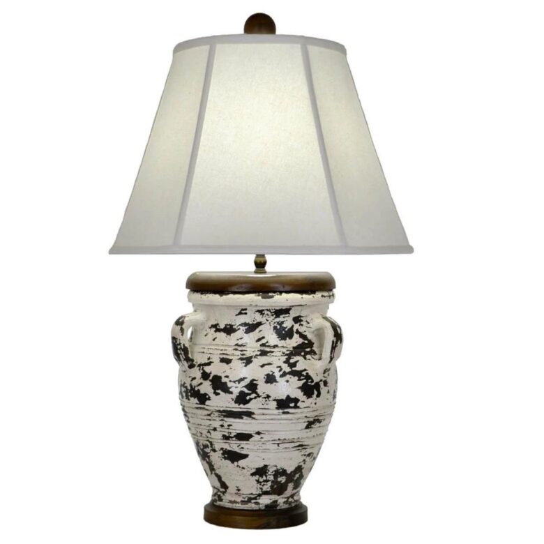 Ramsey Distressed White Pottery Table Lamp - Lillian Home