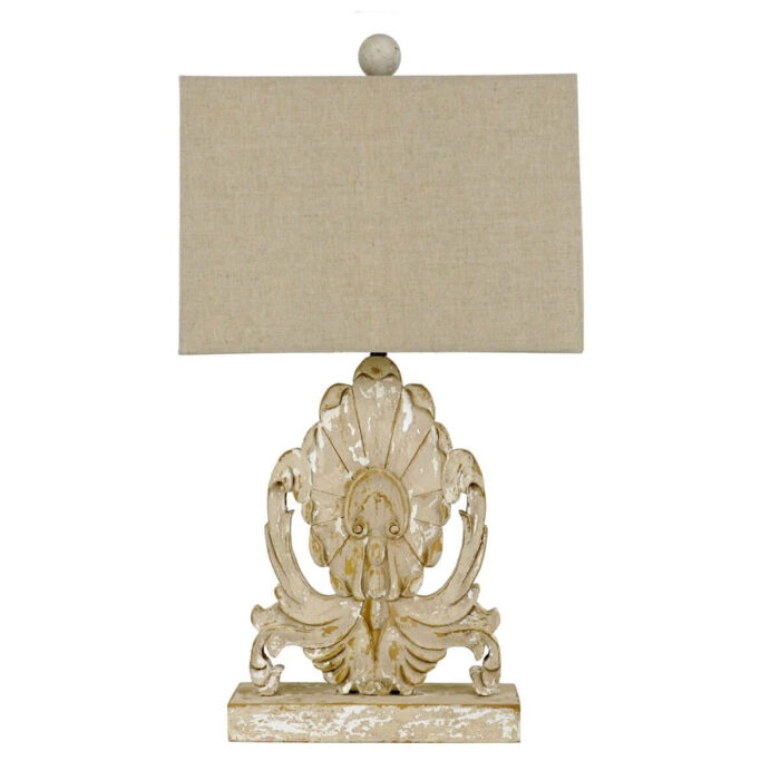 Lilith Carved Oak Wood Table Lamp | Lillian Home | Buy Now