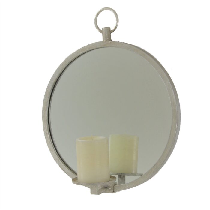 Roundy Silver Leaf Mirror Wall Candle Holder - Lillian Home