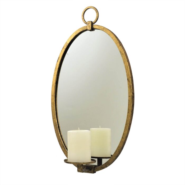 Ovala Gold Leaf Mirror Wall Candle Holder - Lillian Home