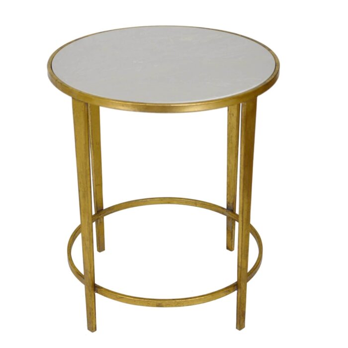 Dolly Gold Leaf Stone Top Round Side Table - Lillian Home