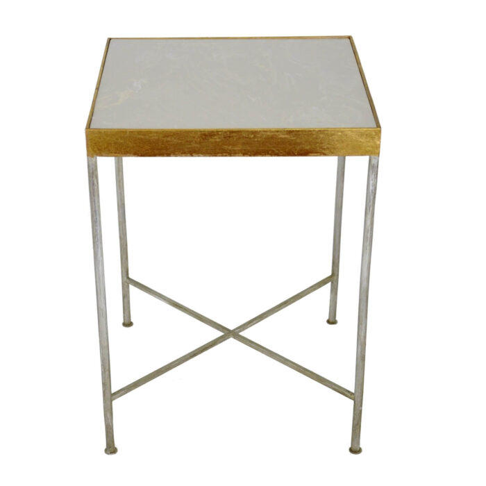 Faye Silver and Gold Side Table with Stone Top - Lillian Home