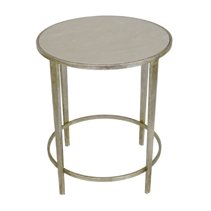Dolly Silver Leaf Stone Top Round Side Table - Lillian Home
