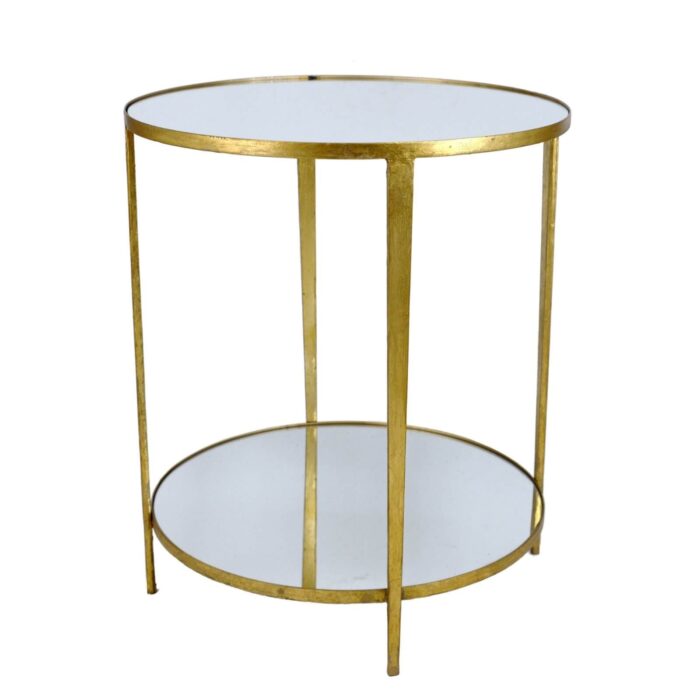 Mae Gold Leaf Mirror Top 2 Shelves Side Table - Lillian Home