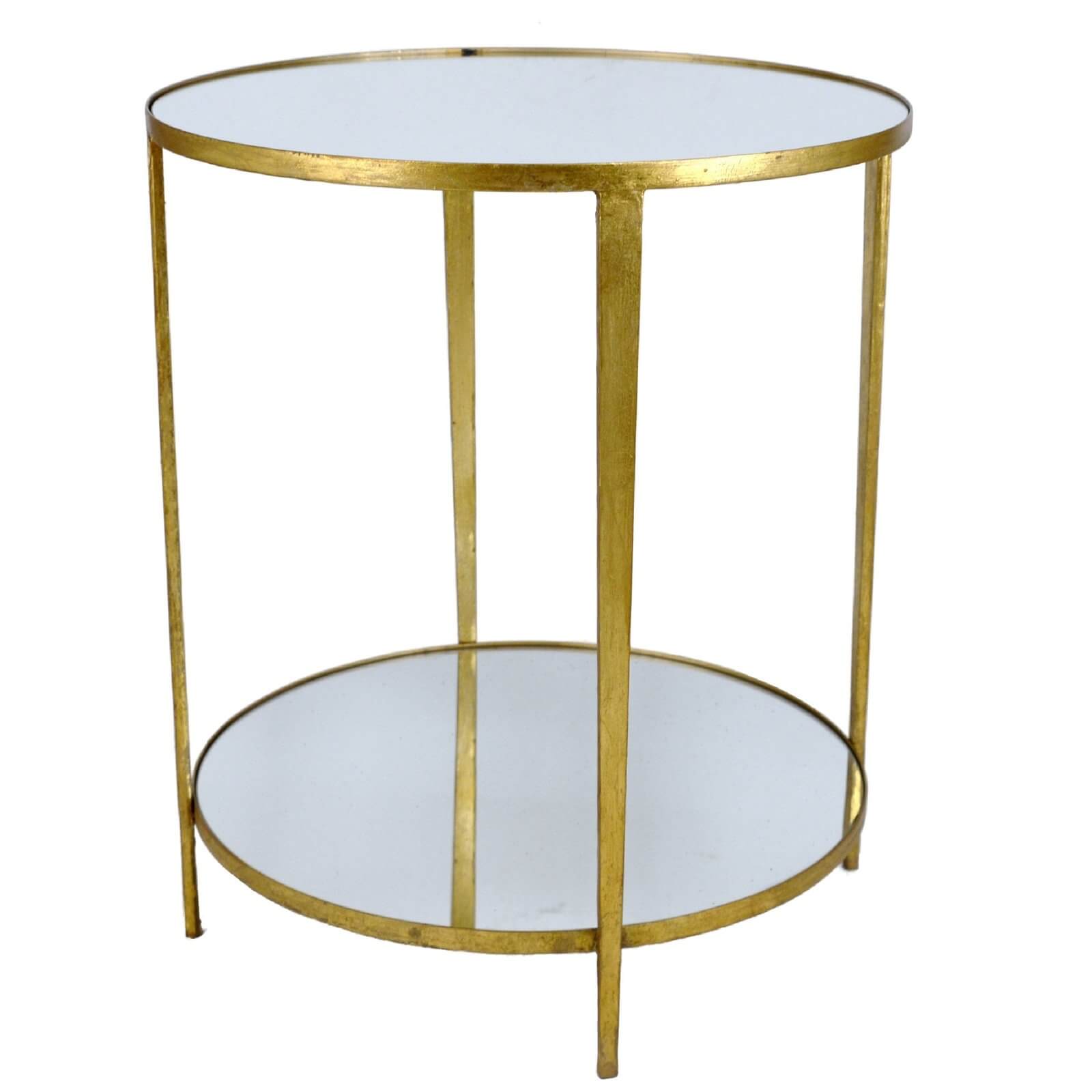 Mae Gold Leaf Mirror Top 2 Shelves Side Table - Lillian Home 