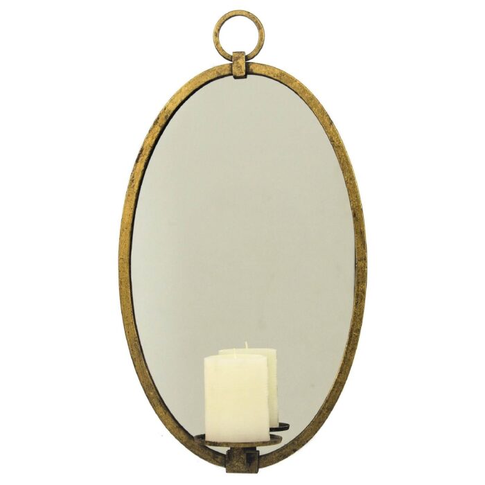 Ovala Gold Leaf Mirror Wall Candle Holder - Lillian Home