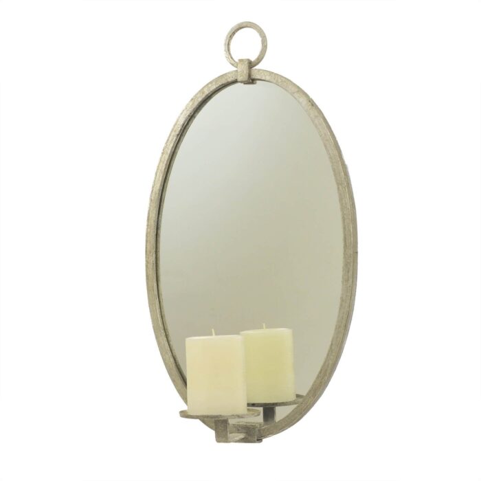 Ovala Silver Leaf Mirror Wall Candle Holder - Lillian Home