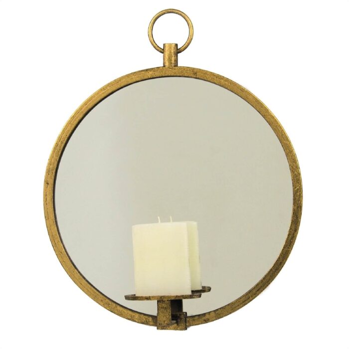 Roundy Gold Leaf Mirror Wall Candle Holder - Lillian Home