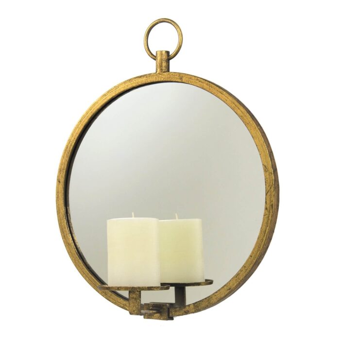 Roundy Gold Leaf Mirror Wall Candle Holder - Lillian Home