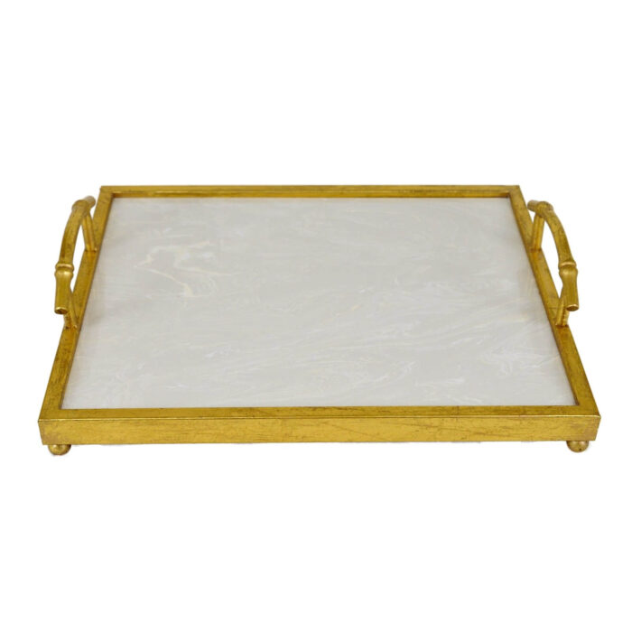 Lalana Gold Tray with White Stone - Lillian Home