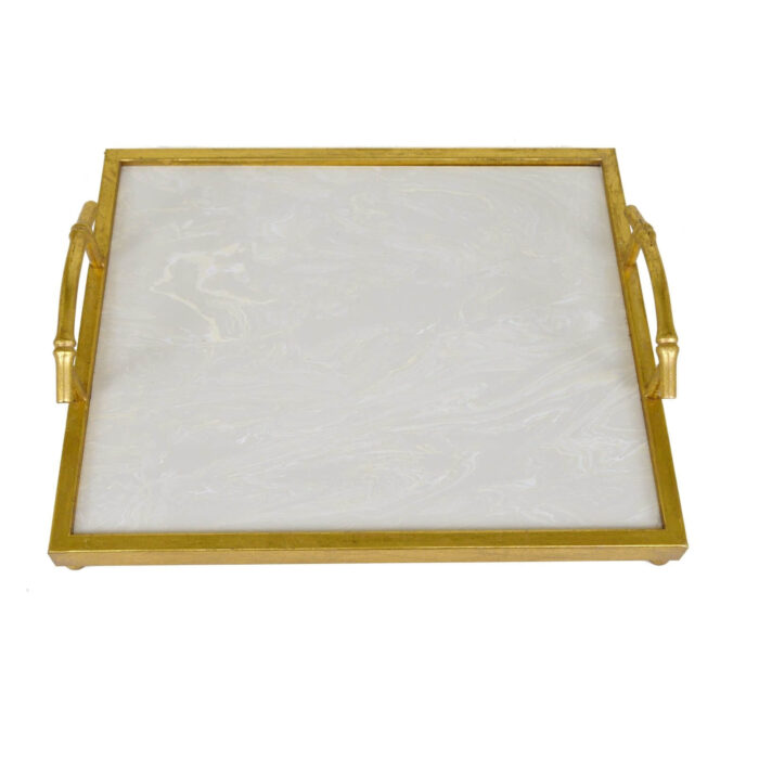Lalana Gold Tray with White Stone - Lillian Home