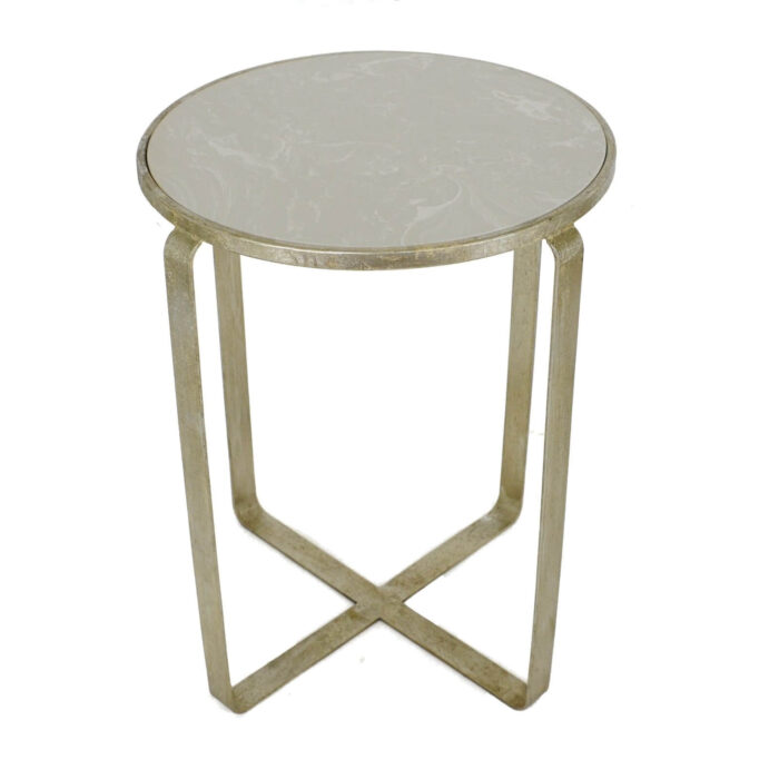 Dona Silver Leaf Stone Top Side Table - Lillian Home