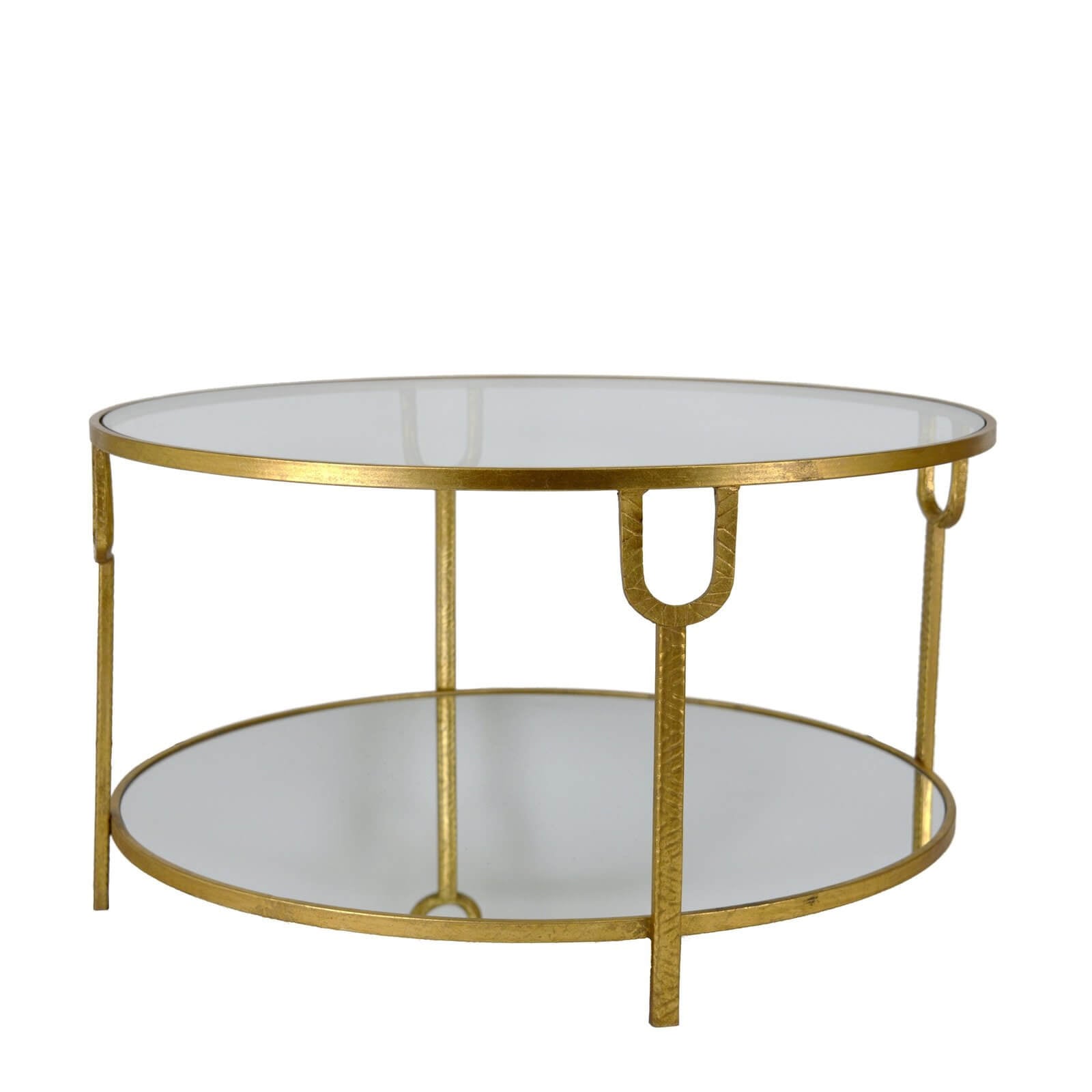Khloe Gold Leaf 2 Shelves Round Coffee Table - Lillian Home 