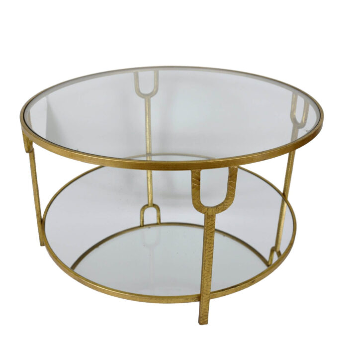 Khloe Gold Leaf 2 Shelves Round Coffee Table - Lillian Home