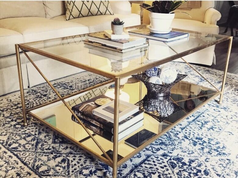 Iris Gold Leaf 2 Shelves Coffee Table - Lillian Home