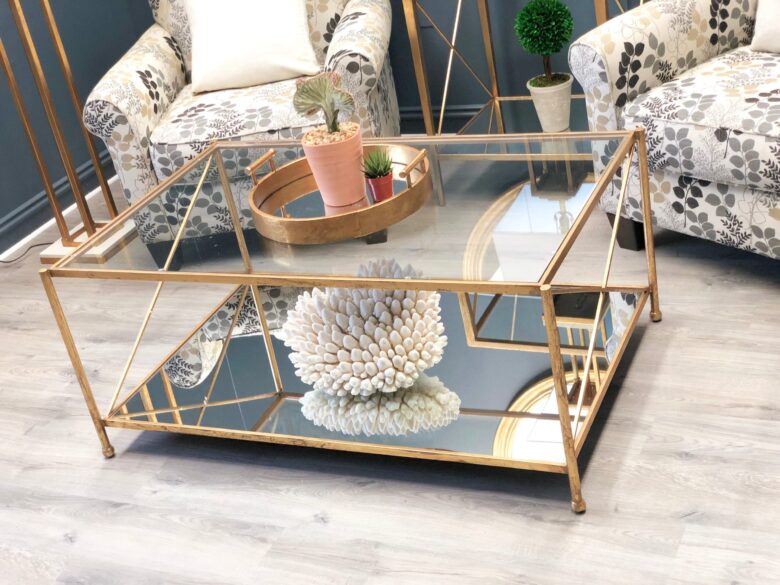 Iris Gold Leaf 2 Shelves Coffee Table - Lillian Home