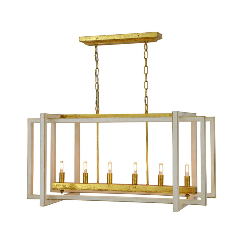 Sera 6 Light White and Gold Long Lantern - Lillian Home