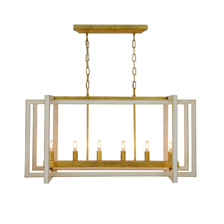 Sera 6 Light White and Gold Long Lantern - Lillian Home