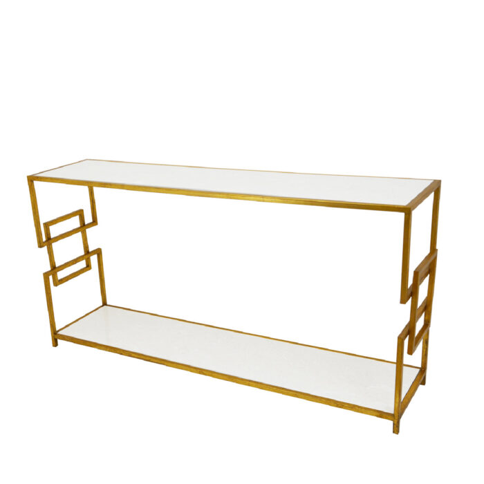 Ulu 2 Shelves Gold Console Table- Lillian Home