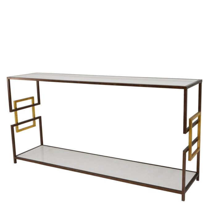 Ulu 2 Shelves Brown and Gold Console Table- Lillian Home