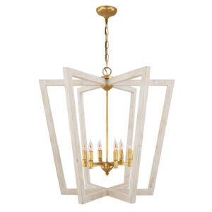 Lea White Oak & Gold Chandelier- Lillian Home