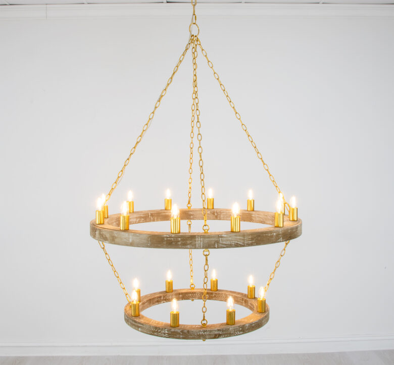 Maloz Natural Oak & Gold Chandelier - Image 2