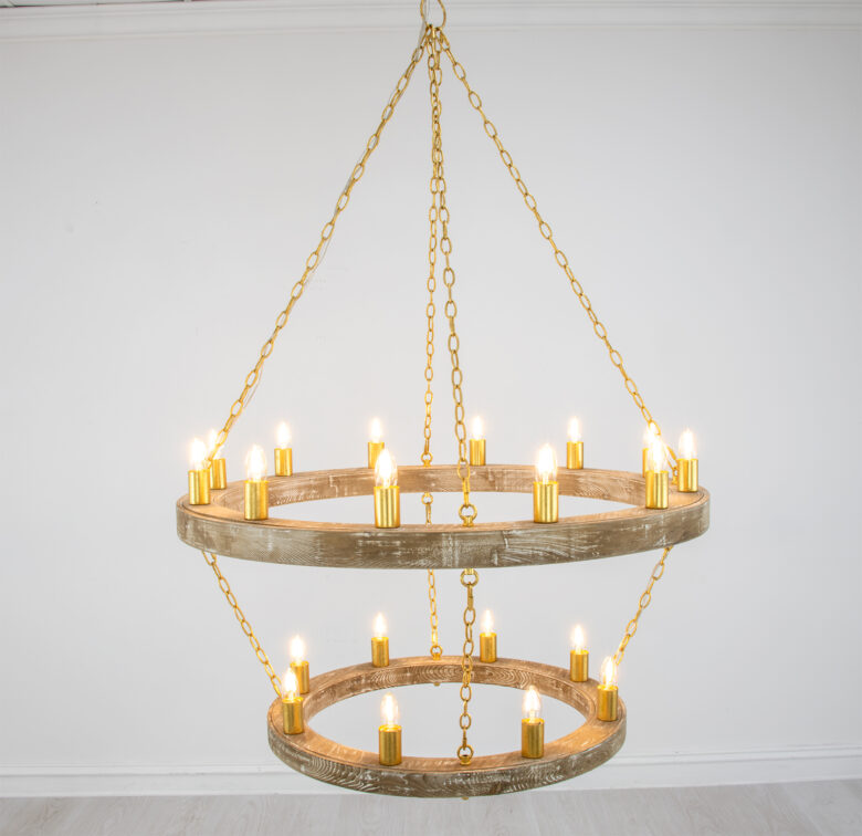 Maloz Natural Oak & Gold Chandelier - Image 3