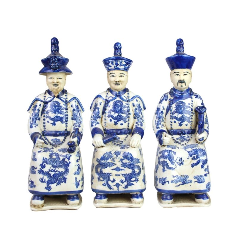 Blue And White Sitting Qing Emperors of 3 Generations - Set