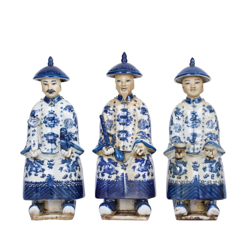 Blue And White Sitting Qing Emperors of 3 Generations - Set Small