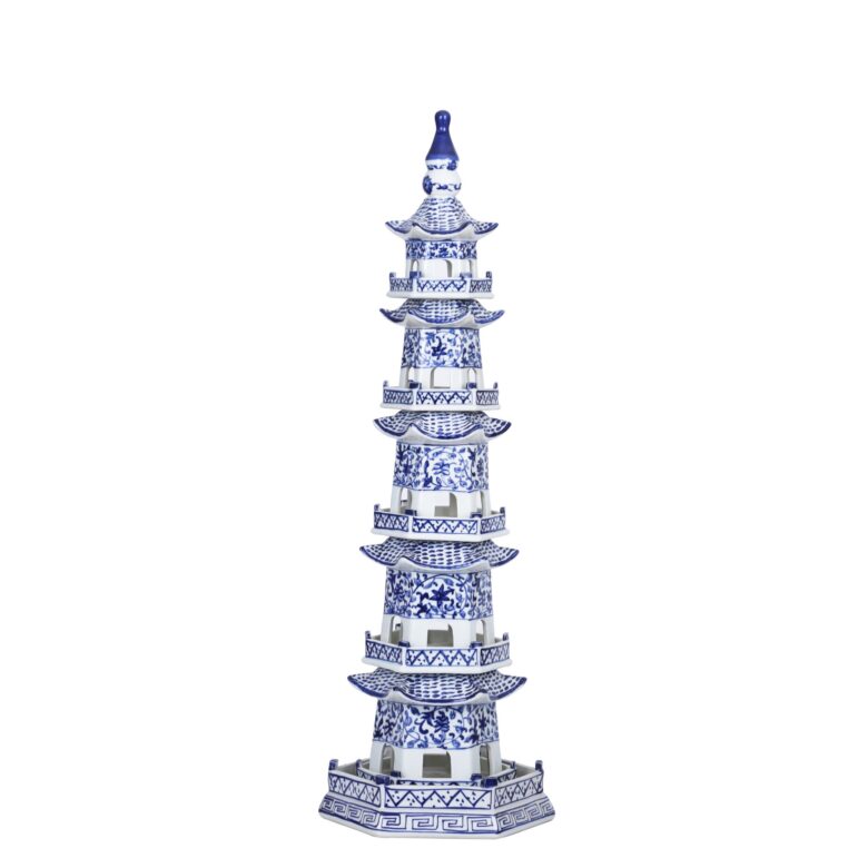 Blue And White Pagoda 5 Tier Twisted Vine Motif