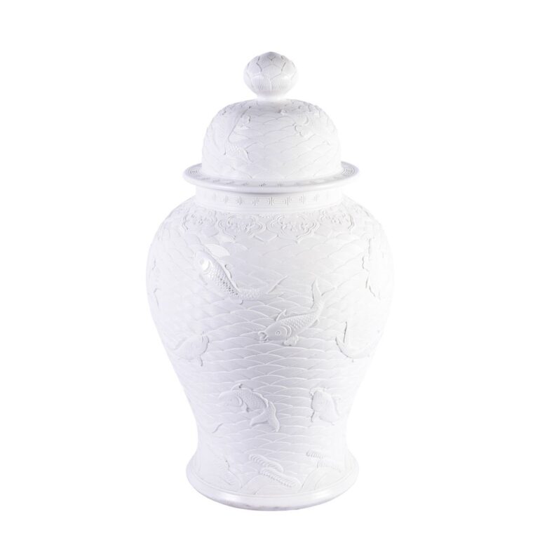 High-White Carved Fish Temple Jar