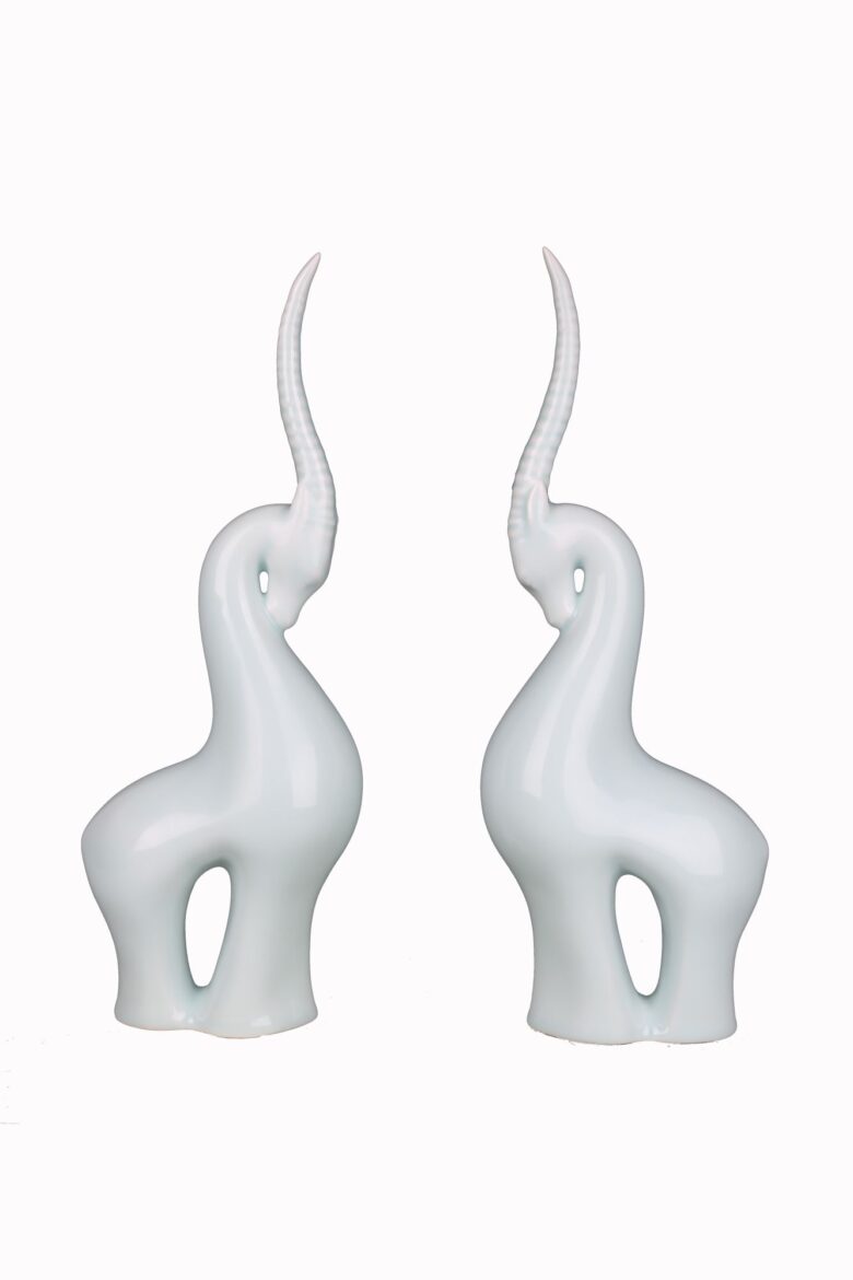 Pair of Celadon Tibetan Antelope Single Horn