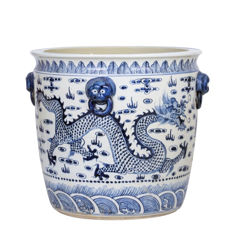 BW Porcelain Dragon Planter With Lion Handle