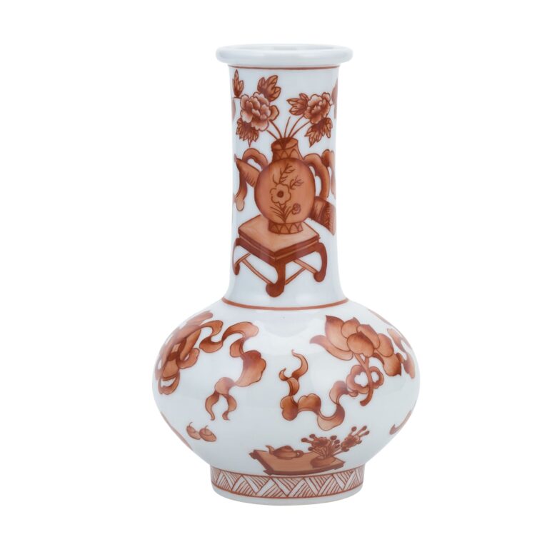 Orange Small Vase Long Neck Symbol Motif